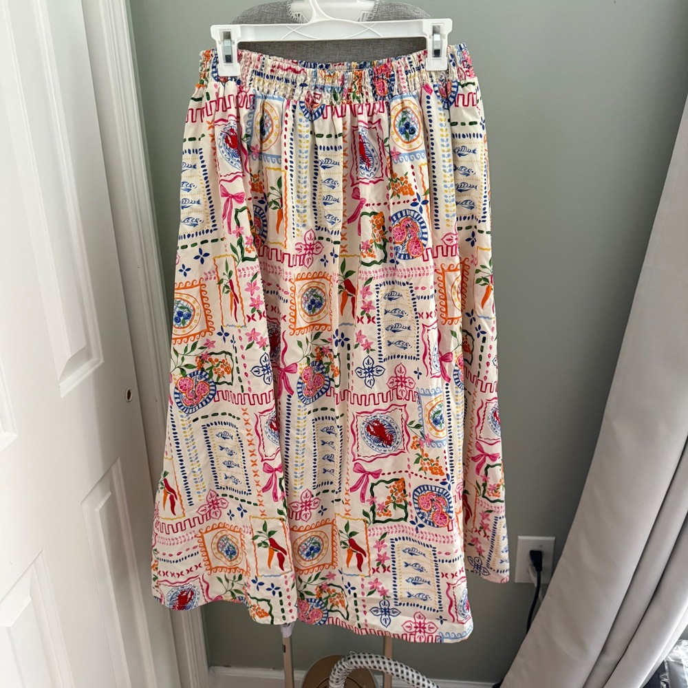 Marled Reunited Clothing Cotton Maxi Skirt Mediterranean Coastal Resort Print L